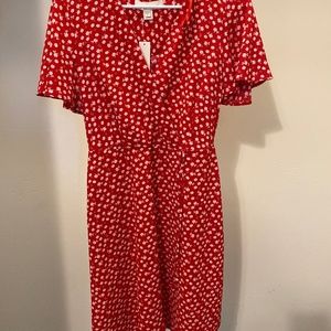 Red faux wrap dress with flowers Size L